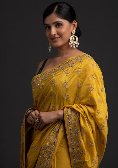 Yellow Zariwork Raw Silk Designer Saree - koskii
