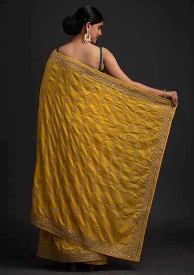 Yellow Zariwork Raw Silk Designer Saree - koskii